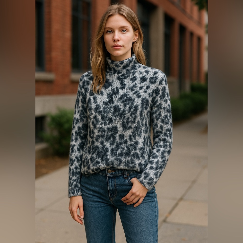 NWT Philosophy Fuzzy Animal Print Mock Neck Sweater Small